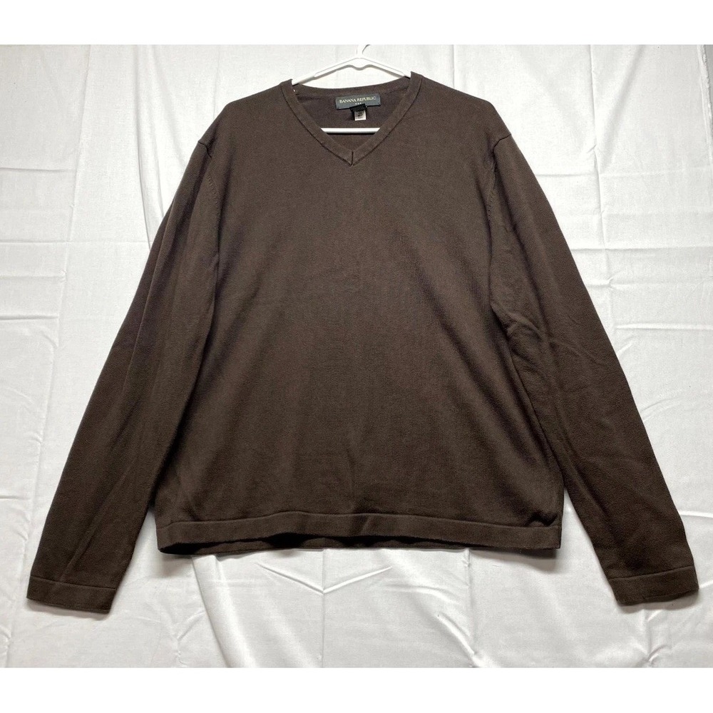 Banana Republic Sweater Mens Large Brown V Neck Long Sleeve Ribbed Hem Outdoor
